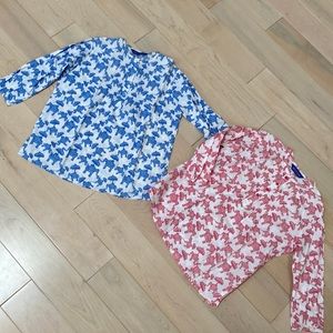 Three Islands girls soft cotton elephants print white blue pink tops